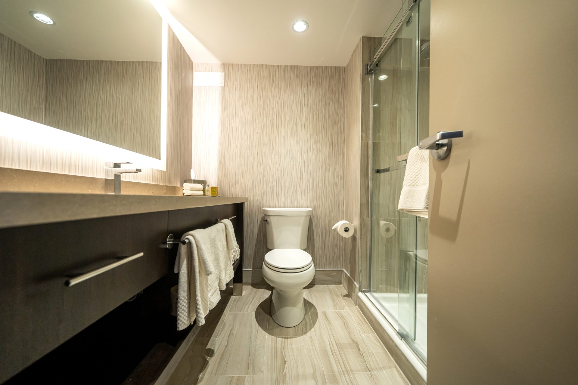 DoubleTree by Hilton Kitchener washroom with shower and toilet