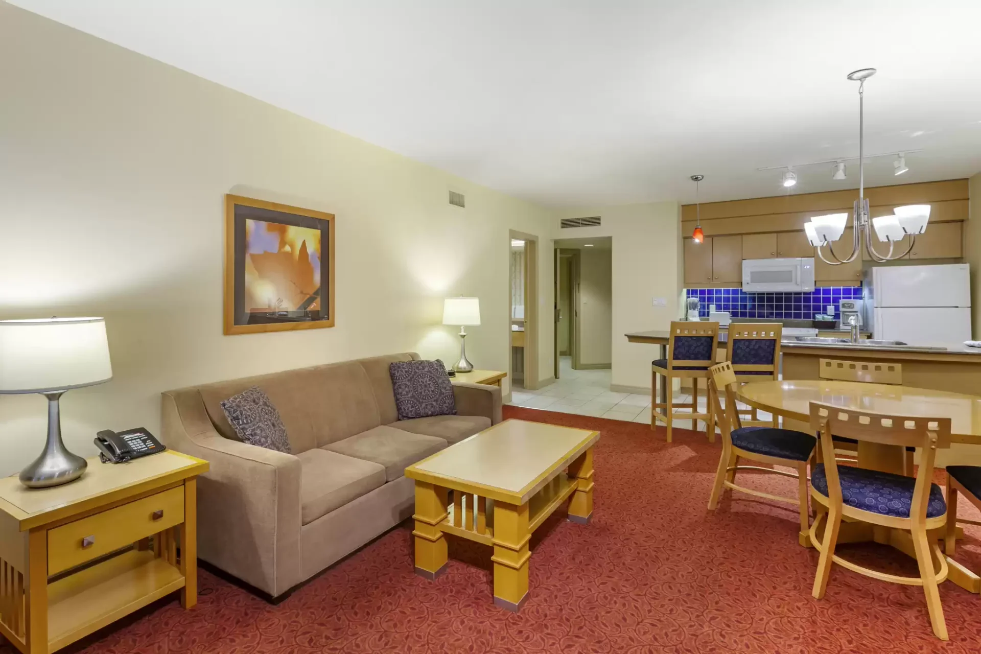 Carriage Ridge Resort One king bed suite with living room and kitchenette